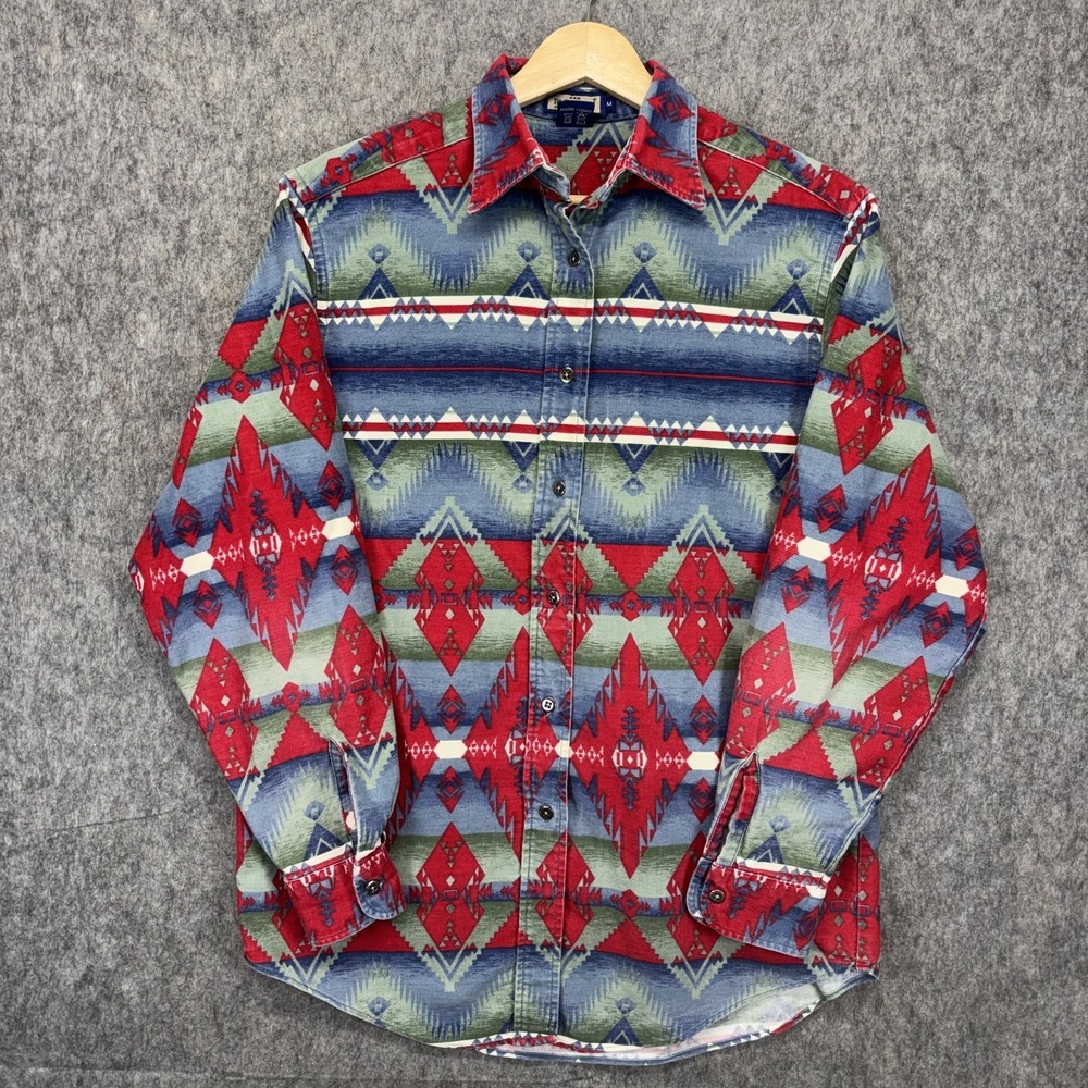 Vintage Ruff Hewn Shirt Women's Medium Aztec Western‎ Tribal Cotton USA 90s